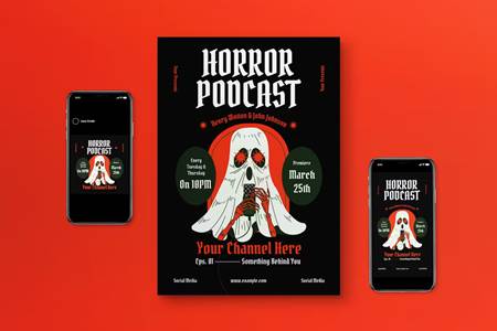 Freepsdvn.com 2304255 Template Black Vintage Horror Podcast Flyer Set M3dhcgx Cover