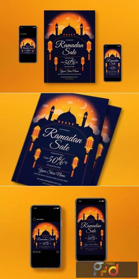 Blue Gradient Ramadan Sale Flyer Set 5EA6DEQ 1