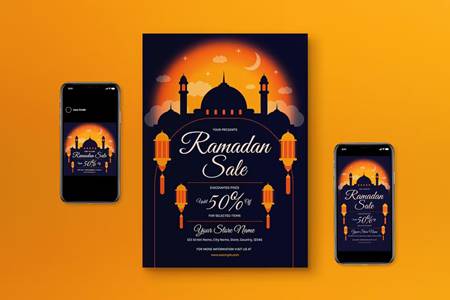 Freepsdvn.com 2304257 Template Blue Gradient Ramadan Sale Flyer Set 5ea6deq Cover