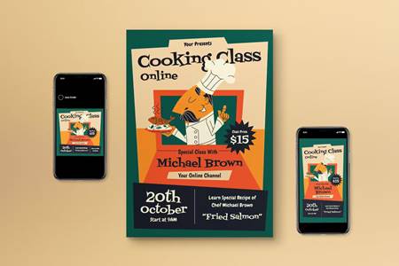 Green Online Cooking Class Flyer Set ANHYKRK - FreePSDvn
