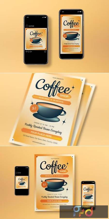 Orang Retro Coffee Shop Flyer Set TTFRHVR 1