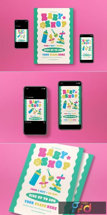 Pink Flat Design Baby Shop Flyer Set UURXVKZ 1