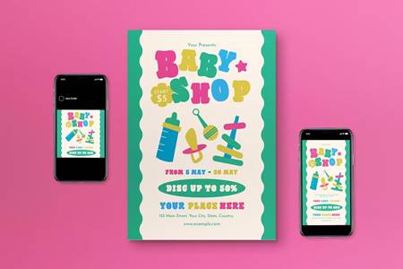 Freepsdvn.com 2304276 Template Pink Flat Design Baby Shop Flyer Set Uurxvkz Cover
