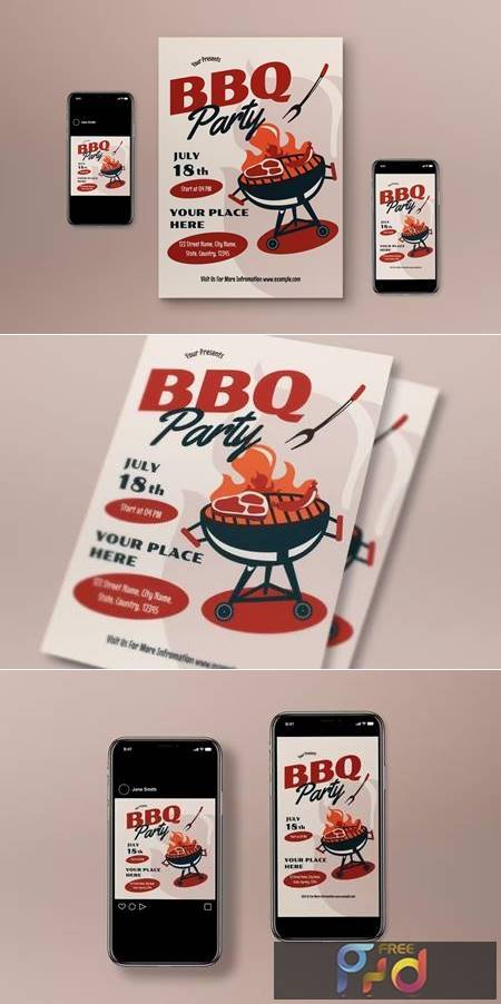 Beige Flat Design BBQ Night Flyer Set Y29KUAN 1
