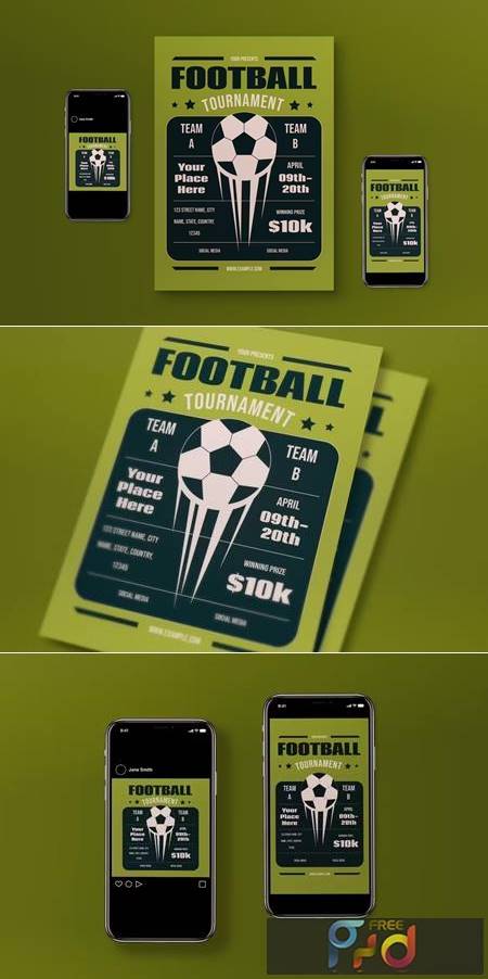 Green Flat Design Football Tournament Flyer Set KGWCYEQ 1