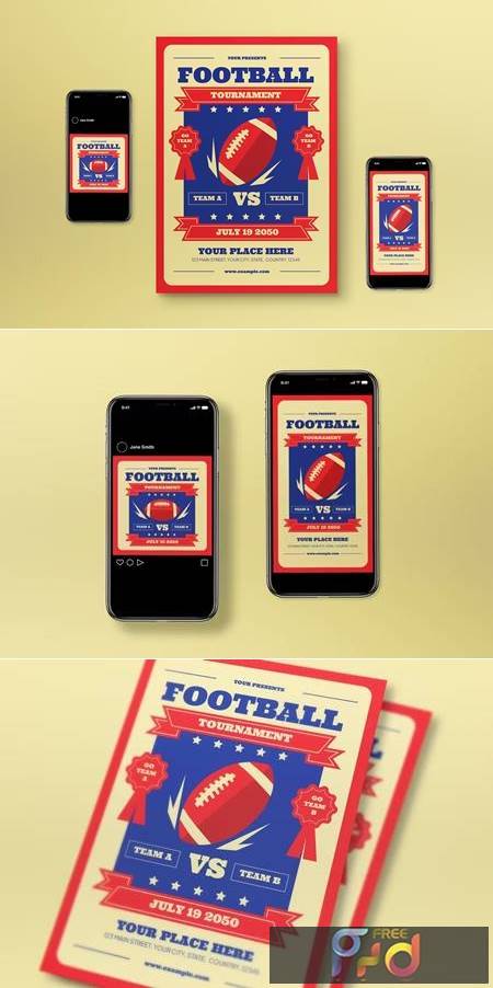 Red Flat Design Football Tournament Flyer Set PKNA9CR 1