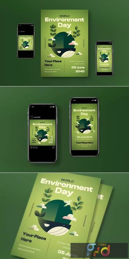 Green Gradient World Environment Day Flyer Set YLFGP3G 1