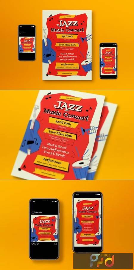 Red Mid Century Jazz Music Concert Flyer Set HVSVSVM 1