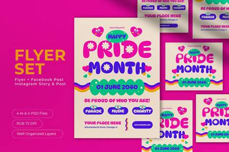 Freepsdvn.com 2305408 Template Pink Flat Design Pride Month Flyer Set Hr2xtra Cover