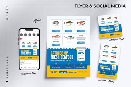 Freepsdvn.com 2307395 Template Fish Market Katalog Flyer Instagram Set Template Nfqxv5t Cover
