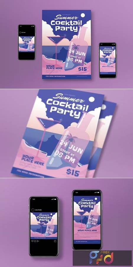 FreePsdVn.com 2307408 TEMPLATE purple gradient summer cocktail party flyer set tekkut3