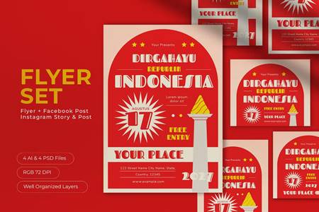 FreePsdVn.com 2307528 TEMPLATE red flat design dirgahayu indonesia flyer set fddpnwb cover