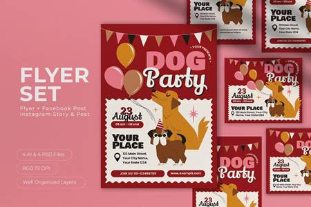 FreePsdVn.com 2308068 TEMPLATE red cartoon dog party flyer set wkvt9fe cover