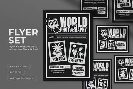 FreePsdVn.com 2309095 TEMPLATE black retro world photography day flyer set 2dh6nyq cover