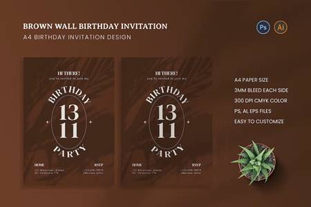 Freepsdvn.com 2309431 Template Brown Wall Birthday Invitation 3nx283h Cover