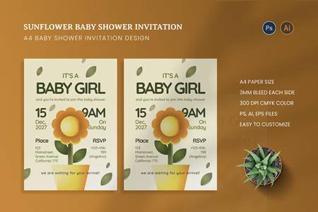 FreePsdVn.com 2309449 TEMPLATE sunflower baby shower invitation q8zrj8b cover