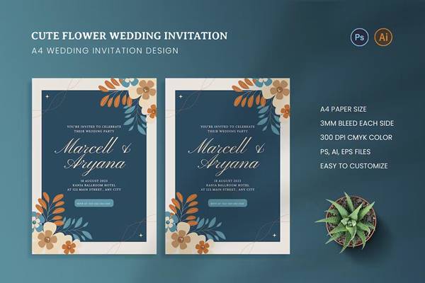 Freepsdvn.com 2310198 Template Cute Flower Wedding Invitation Lefh38v Cover