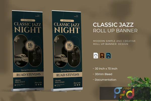 Freepsdvn.com 2310405 Template Classic Jazz Roll Up Banner F82qb54