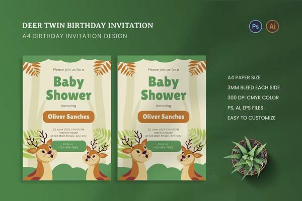 FreePsdVn.com 2311089 TEMPLATE deer twin baby shower invitation ye3wpha cover