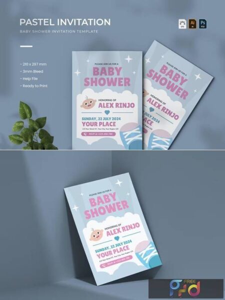 Pastel - Baby Shower Invitation XR7FKB8 - FreePSDvn