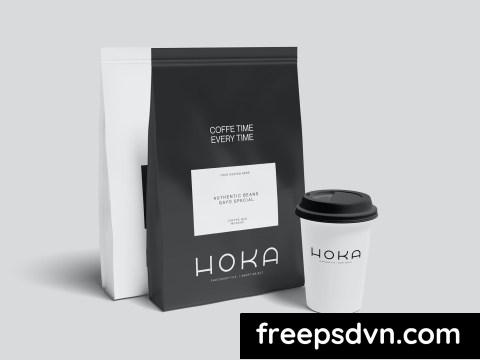 Coffee Bag and Coffee Cup Mockup KZTZF7L 0