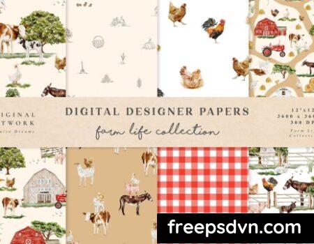 Farm Life Watercolor Animals Seamless Patterns QAYEMHY 0 scaled 1