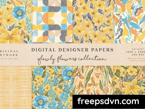 Glowly Yellow Blue Flowers Seamless Patterns TTBM7G3 0 scaled 1