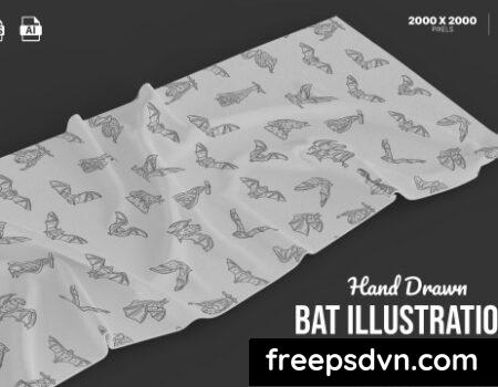 Hand Drawn Bat Illustration Set WS6U53J 0