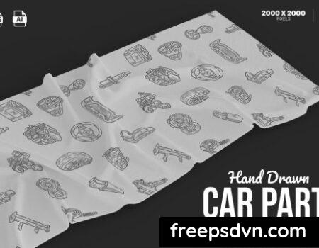 Hand Drawn Car Part Illustration Set UFYL7PL 0