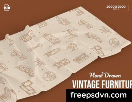 Hand Drawn Vintage Furniture Set F23C5UA Hand Drawn Vintage Furniture Set F23C5UA 0