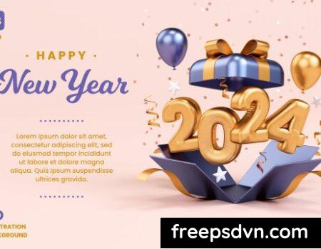 Happy New Year 2024 3D Festive Background Gift 7SN2GJA 0