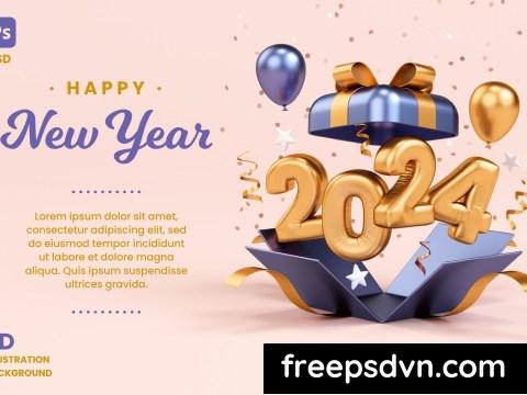 Happy New Year 2024 3D Festive Background Gift 7SN2GJA 0