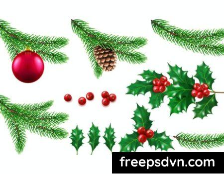 Pine or fir tree branch with toy and holly berry SJN7RSK 0