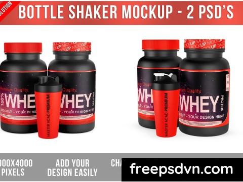 Shaker and Protein Bottle Mockup DKD3H7N 0