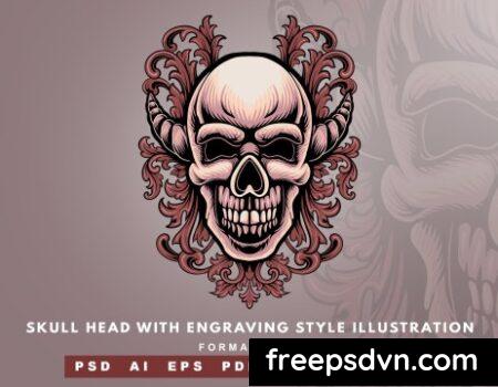 Skull Head with Engraving Style Illustration VD2MBDM Skull Head with Engraving Style Illustration VD2MBDM 0