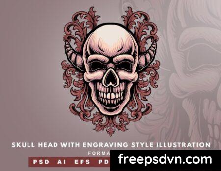 Skull Head with Engraving Style Illustration VD2MBDM 0