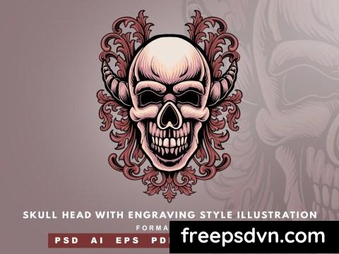 Skull Head with Engraving Style Illustration VD2MBDM 0