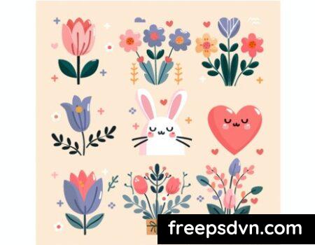 Spring Flower with Bunny and Heart Illustration QD3UPPX 0