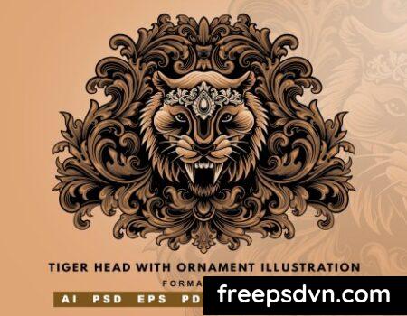 Tiger Head with Ornament Illustration ZF2HSEF 0