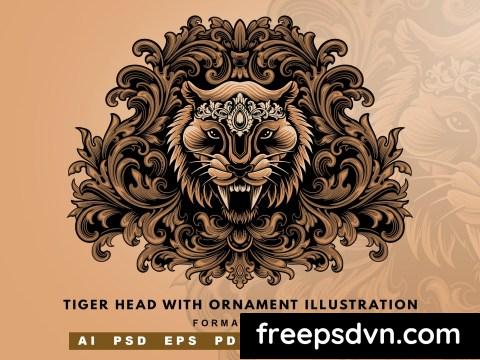 Tiger Head with Ornament Illustration ZF2HSEF 0