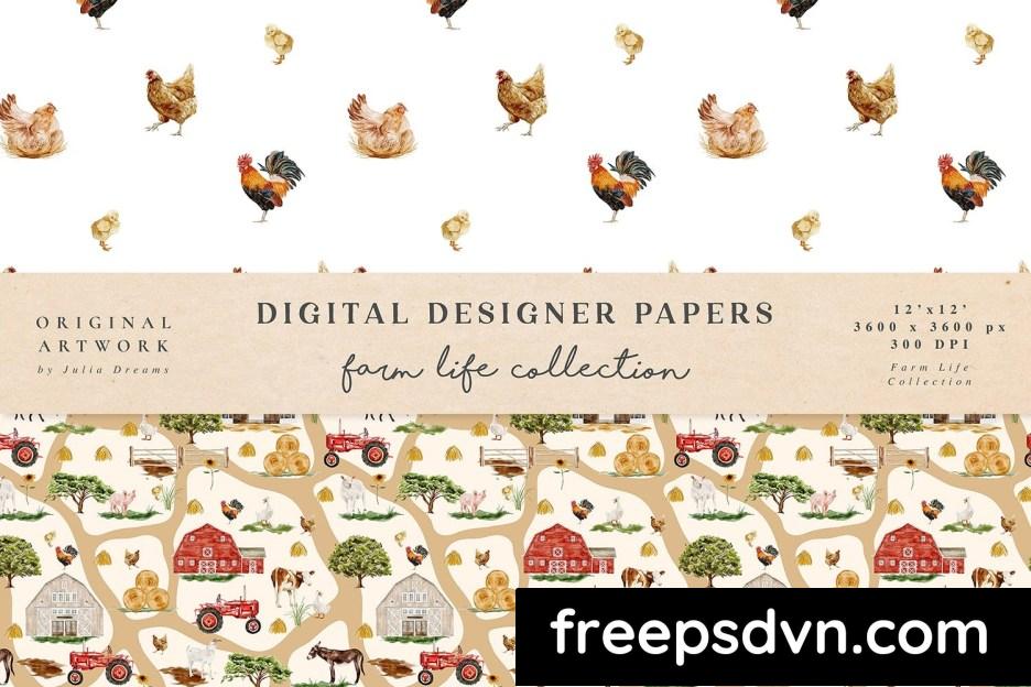 farm life watercolor animals seamless patterns qayemhy 1