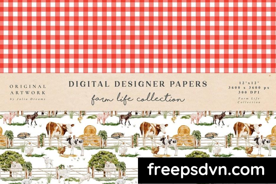 farm life watercolor animals seamless patterns qayemhy 2