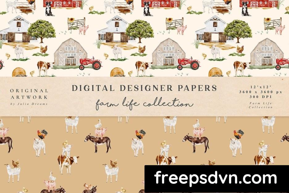 farm life watercolor animals seamless patterns qayemhy 3