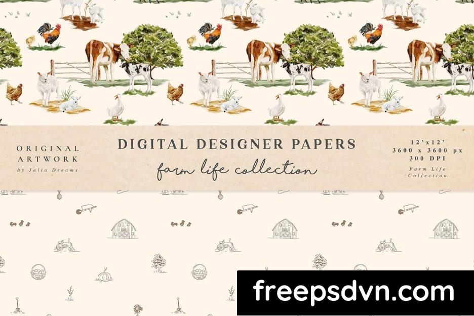 farm life watercolor animals seamless patterns qayemhy 4