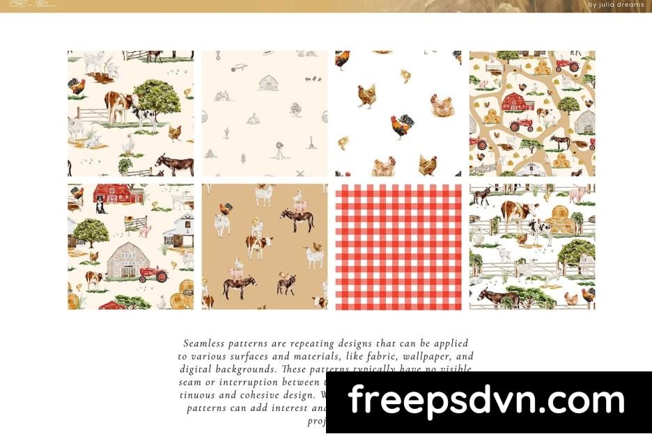 farm life watercolor animals seamless patterns qayemhy 6