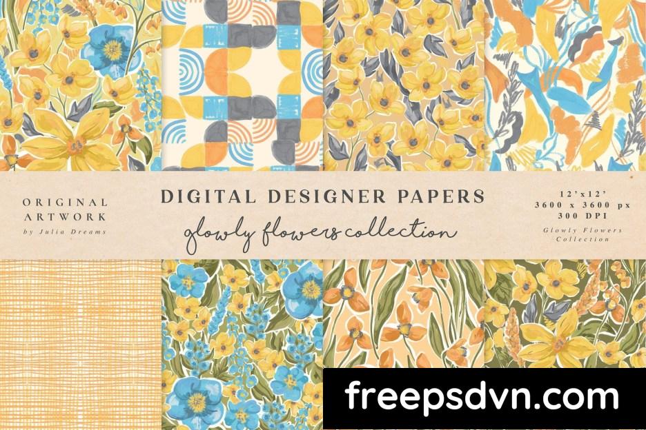 glowly yellow blue flowers seamless patterns ttbm7g3 0 scaled 1