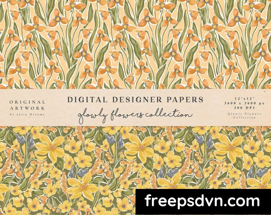 glowly yellow blue flowers seamless patterns ttbm7g3 2