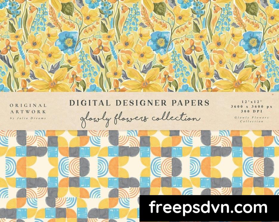 glowly yellow blue flowers seamless patterns ttbm7g3 3