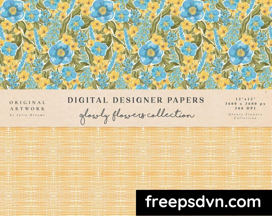 glowly yellow blue flowers seamless patterns ttbm7g3 4