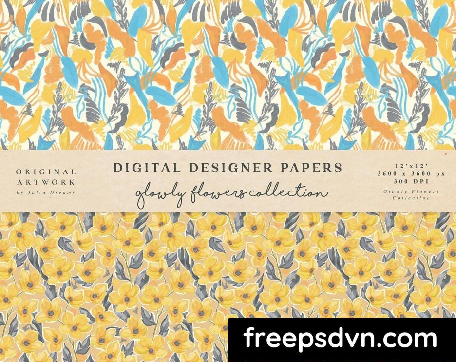 glowly yellow blue flowers seamless patterns ttbm7g3 5